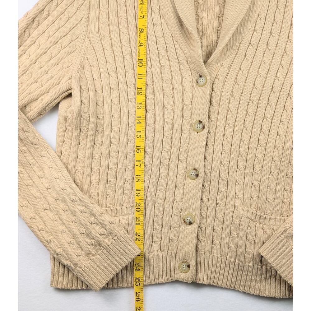 VTG Ralph Lauren Cable Knit Button Up Sweater Shawl Collar XL Tan - Picture 5 of 7